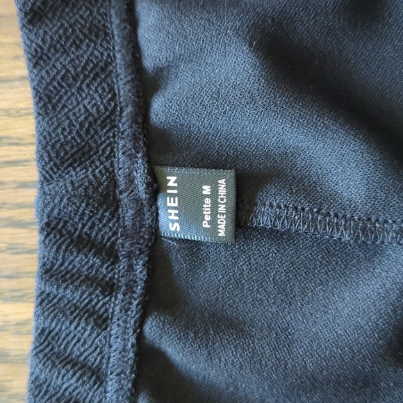 SHEIN Petite Ruffle Extra Wide Bell Bottom Hem Elastic Waist Black Stretch Pant - Picture 3 of 7